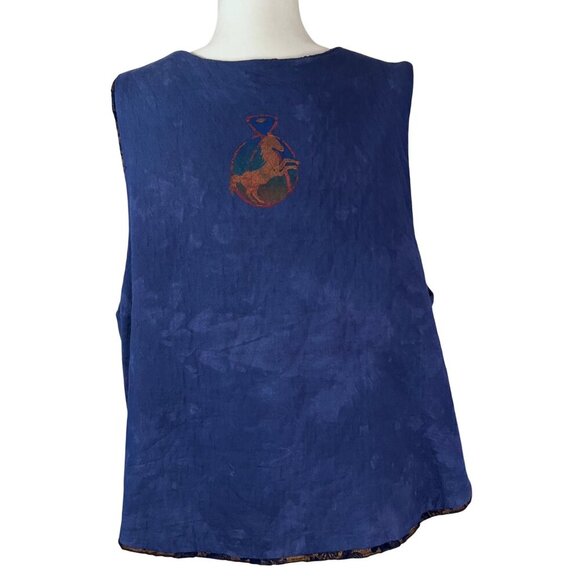 Reversible Womens Vest Floral Brocade Artistic Western Design Vibrant Blue XXL - Picture 11 of 12